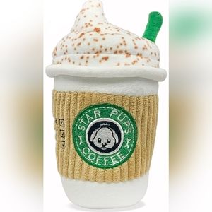 Pet squeaky coffee cup food shaped dog chewing plush toy